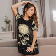 thumbnail image 3 of Honeii Gothic Winged Skull Print Women's Loose Short Sleeve Nightgown, Soft Cotton Sleepwear, Comfy Loose Fit Pajama Dress for Sleep and Lounge, 3 of 6