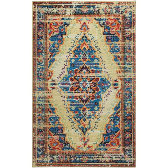 Mohawk Home Prismatic Kellen Gold Traditional Ornamental Oriental Precision Printed Area Rug, 5'x8', Gold & Blue