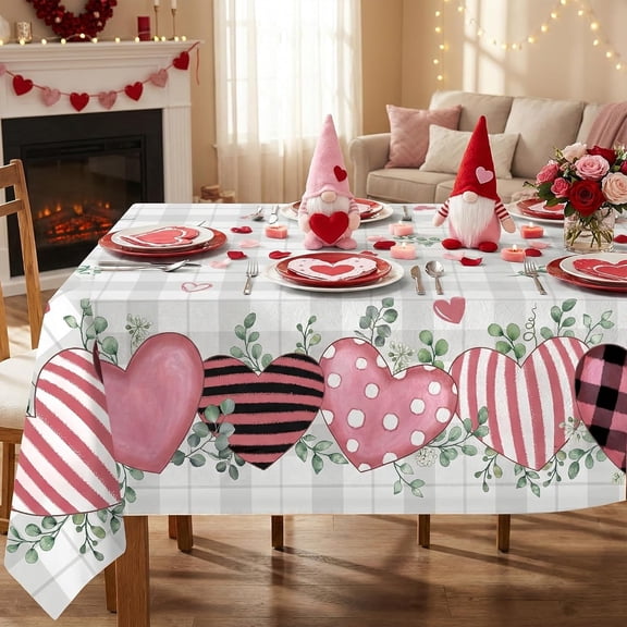 Valentines Day Tablecloth 60×84 Inch, Valentine''s Decorations for Home Table Cloth Rectangle, Valentine Day Pink Heart Decor Tablecloths Polyester for Picnic Party Dinner