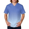 thumbnail image 2 of Domuza Scrubs for Men Top Tie-Dye Gradient Short Sleeve V Neck Carer Uniform Loose Fit Soft Comfy Medical Workwear with 3 Pockets Light Blue 5XL, 2 of 5