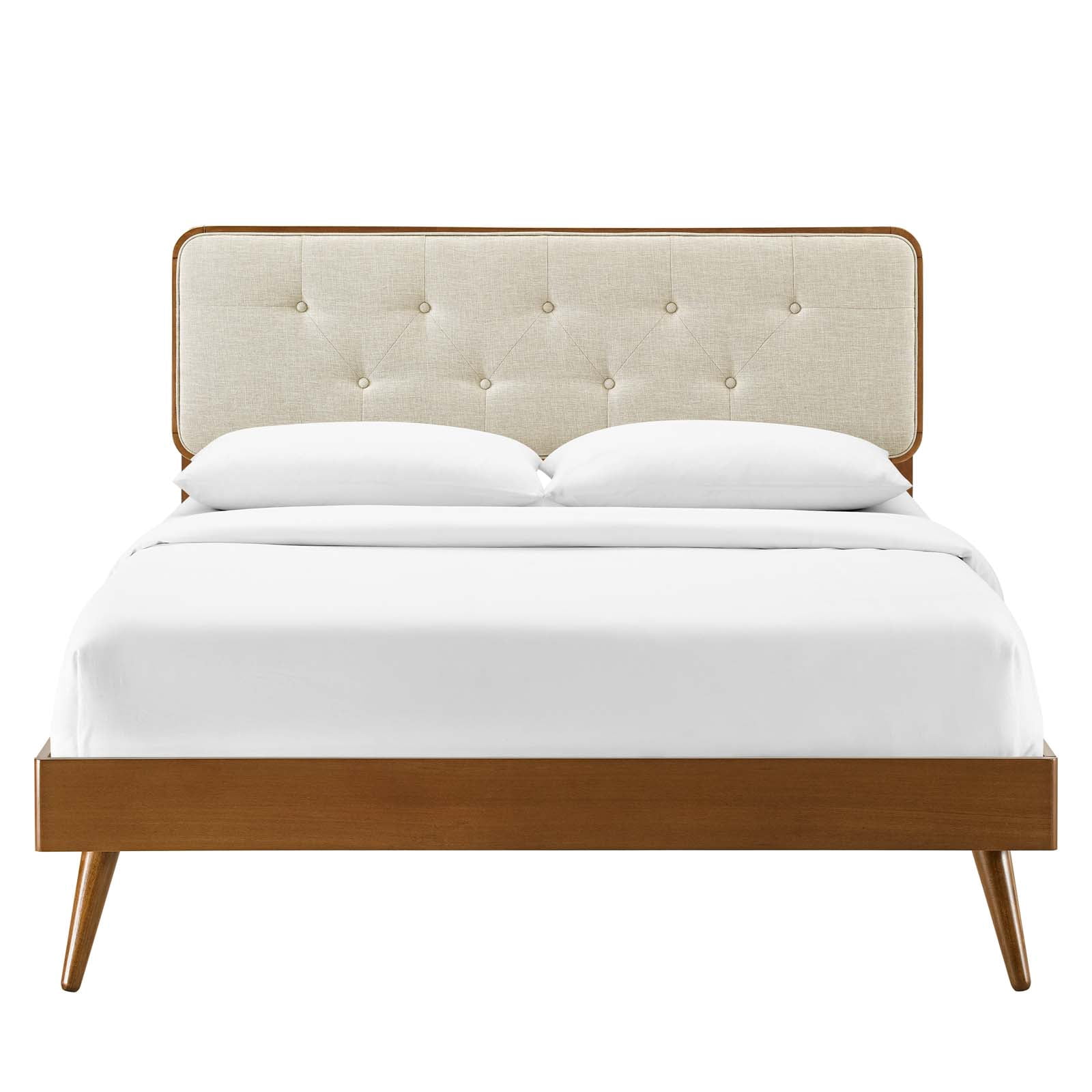 Platform Bed Frame, King Size, Wood, Brown Walnut Beige, Modern Contemporary Urban Design, Bedroom Master Guest Suite
