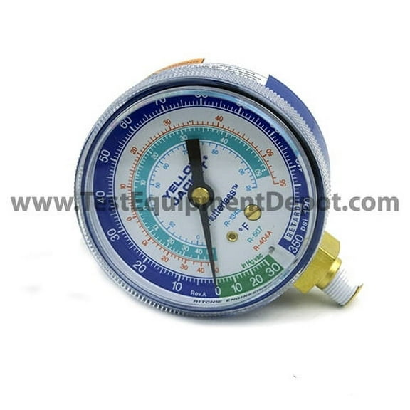 Yellow Jacket Low Side Gauge, 2 1/2 in Dia, Blue 49052