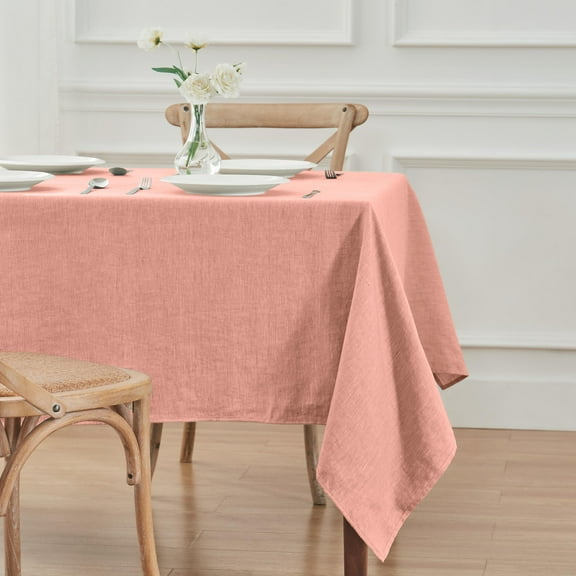 TOSMO 100% French Linen Tablecloth, Washable Farmhouse Rectangle Table Cloth for Kitchen, Dining, Party, Cocktail, Indoor and Outdoor Daily Use(52''x70'',Rose Pink)