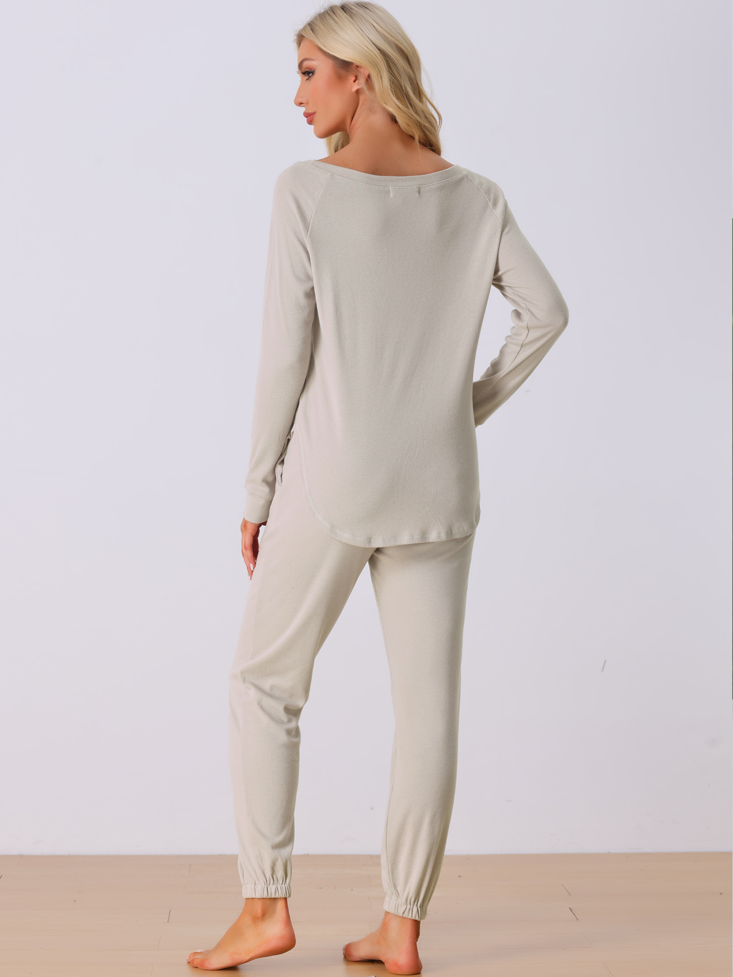 DARING DIVA Women's Travel Outfit Knit Long Sleeve Loungewear Set M Khaki