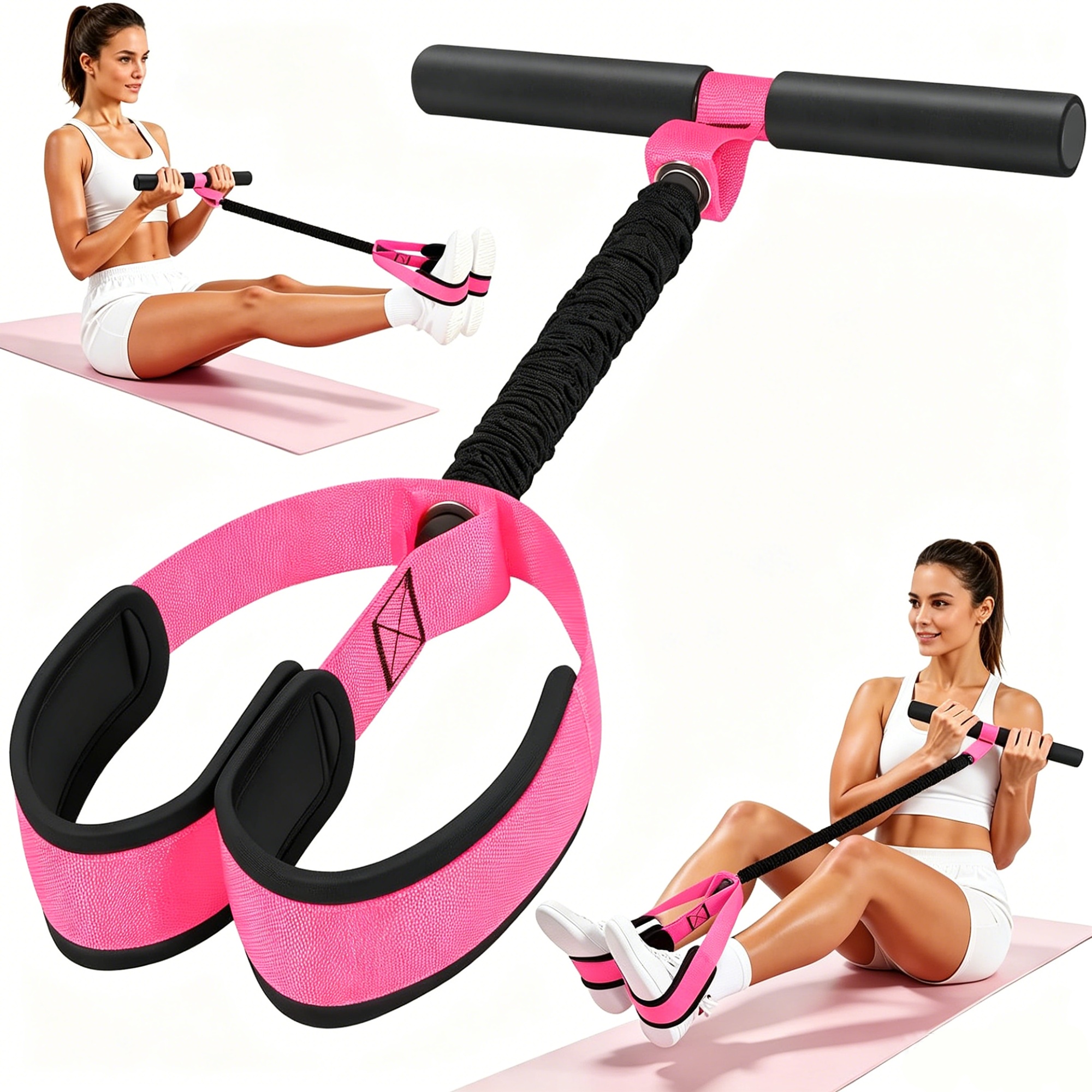 Upgraded Pedal Resistance Band with Handle,Multifuction Fitness Bands for Full Body Training,Core,ABS,Legs,Glutes,Arms,Pilates,Yoga,Physical Therapy,Strength,Sit Up Equipment for Home Workout