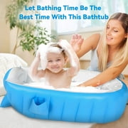 Inflatable Baby Bathtub, Portable Infant Toddler Bathing Tub, Non Slip Travel Bathtub Mini Air Swimming Pool, Foldable Shower Basin for Newborn, Blue