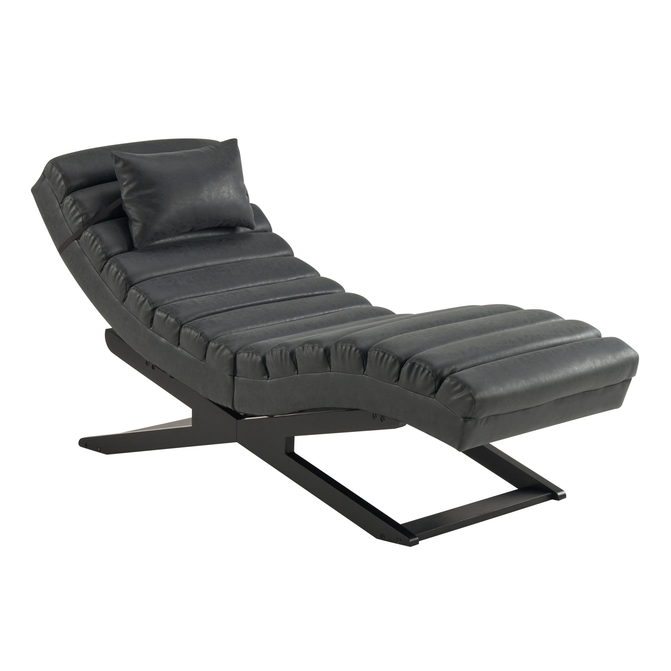 Christopher Knight Home Modern Faux Leather Curved Chaise Lounge with Solid Wood Base, Black