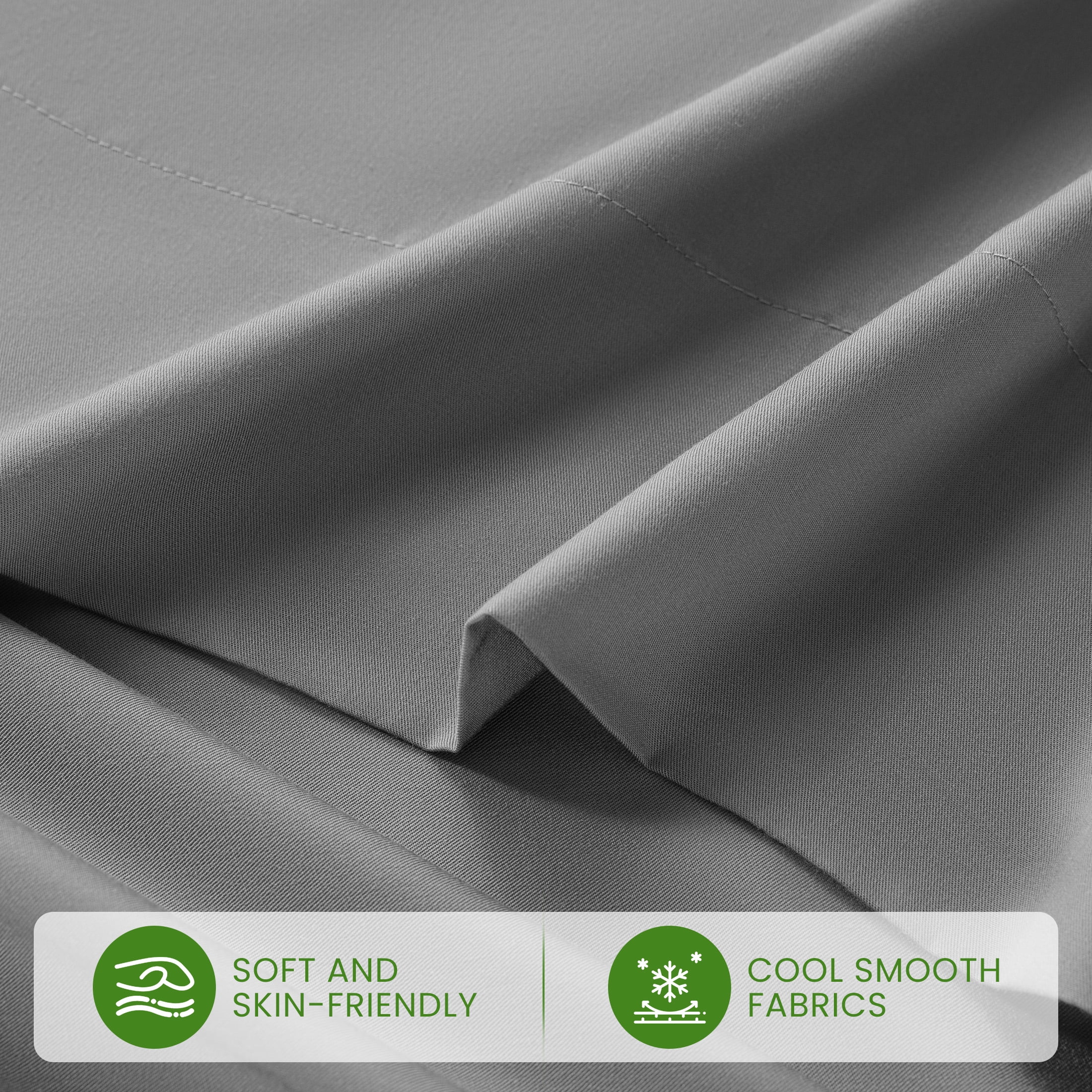 Sonoro Kate 100% Organic Luxurious Bamboo Sheets, Queen Sheet Set 4-Piece with 16" Deep Pocket, Silky Smooth Luxury Bed Sheets, Gray
