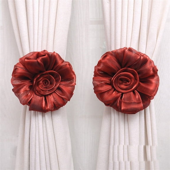 VerPetridure 1Pair Rose Flower Window Curtain Tieback Buckle Clamp Hook Fastener Red