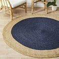 thumbnail image 3 of Vipanth Exports Round Jute Rug Blue with Beige Border, Handmade Area Rug For Home Decor ( 3x3 Feet), 3 of 5
