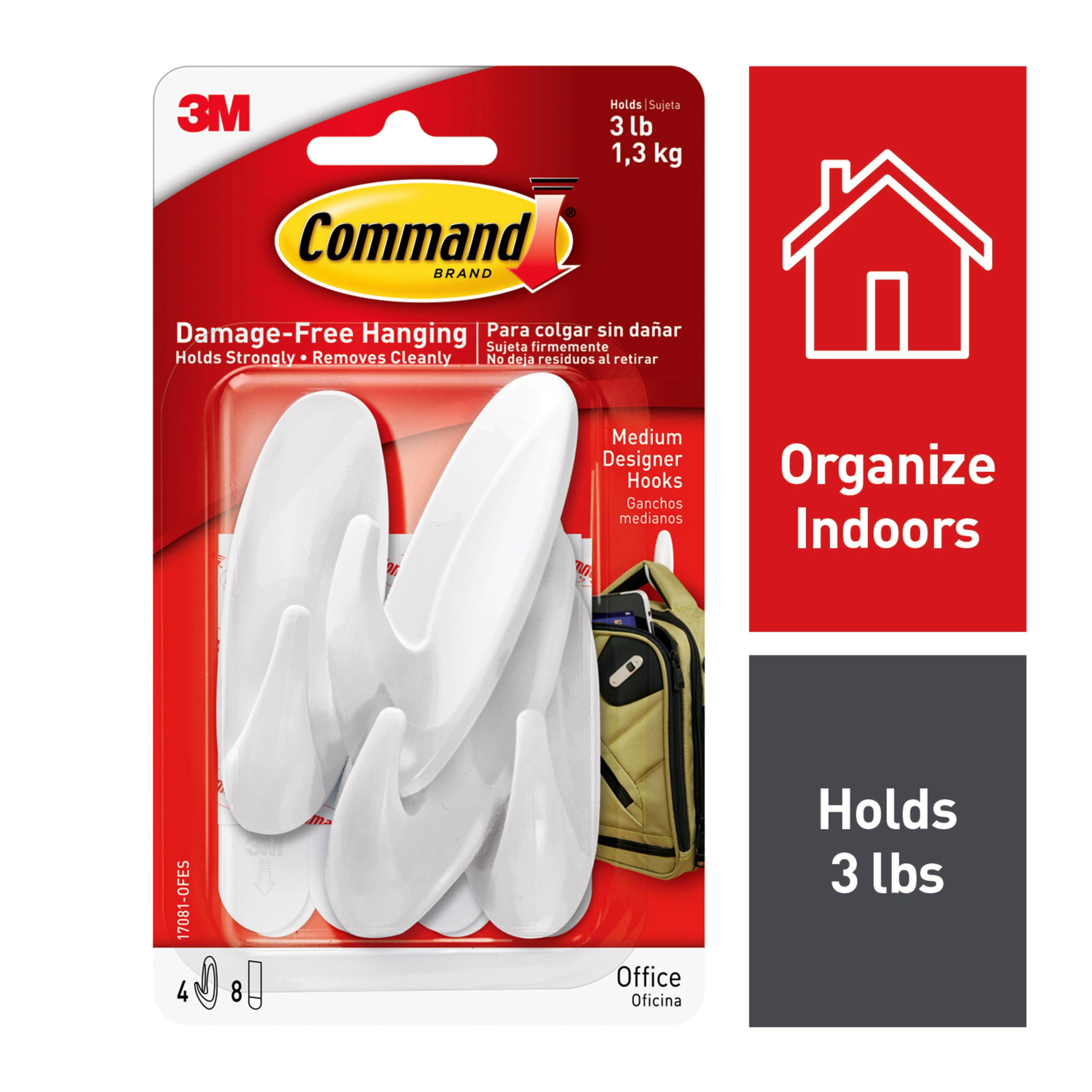 Command Designer Hooks Value Pack, White, Medium, 4 Hooks, 8 Strips/Pack