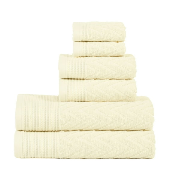 Chevron 100% Combed Cotton 550 GSM Jacquard Weave 6-Piece Towel Set Ivory