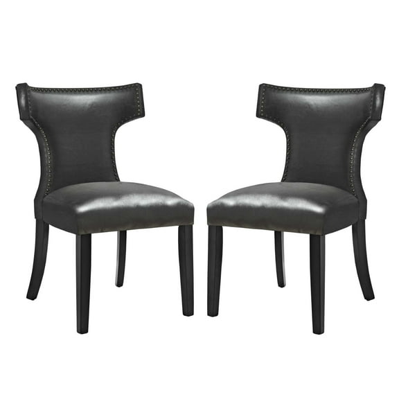 Modway Curve Dining Chair Vinyl Set of 2 in Black