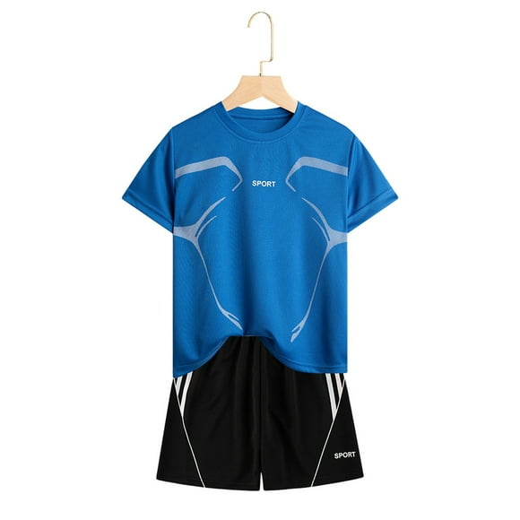 PMVFHDE Boys Outfits&Set Boy's Short Sleeved Running Suit Casual Quick Drying Clothes For Boys And Girls Summer T Shirt Shorts Two Piece Set Boy Clothes Blue,170