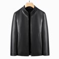 thumbnail image 3 of Chaqueta de cuero genuino para hombre, con cuello alto, de lujo, para otoño e invierno, además de abrigo sencillo y cálido de terciopelo, 3 of 5
