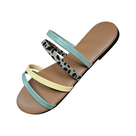 

QISIWOLE Sandals Women Summer New Large Size Leather Footbed Women s Sandals Flip Flops Flat-bottom Strap Casual Sandals Deals