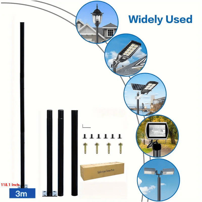 1 set of 118 inch / 3 meters lamp posts, metal lamp post in black finished, outdoor light lamp pole