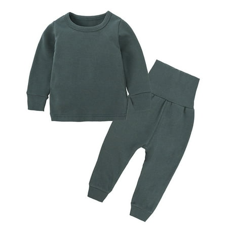 

Newborn Girls Boys Spring and Autumn Style Round Neck Long Sleeve Trousers Belly Protection High Waist Sports Casual Suit 3-24M