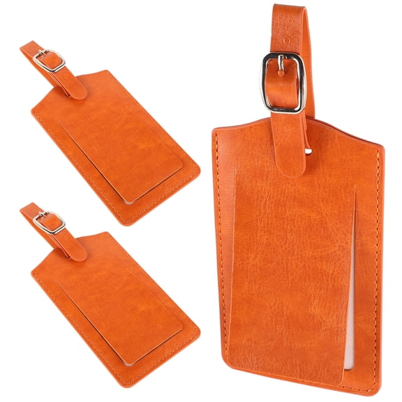 TABLZONE Travel Luggage Tags, Orange PU, Id Card Holder, Durable, 3Pcs