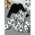 thumbnail image 3 of Mikrdoo Toddler Girls Outfits Floral Print 4 Years Baby Girls Sleeveless Dress Knitted Cardigan Coat 2Pcs Nice Apparel Clothes Set Black 4-5 Years, 3 of 9