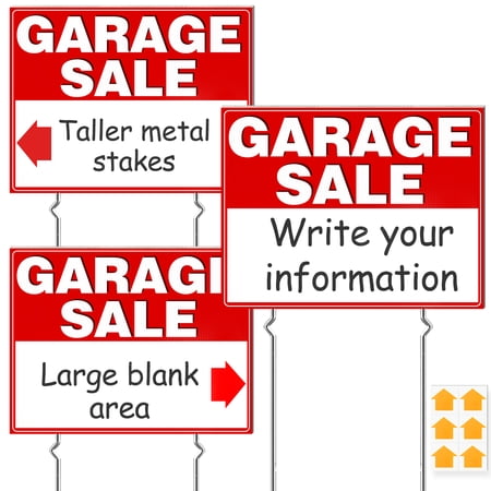 remiawy garage sale signs 3 pcs garage sale signs with metal stakes double sided large 17x13 inch corrugated plastic yard sale signs