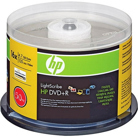 HP 16x Write-Once DVD+R With LightScribe Technology - 50 Pack, Cake Box