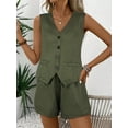 thumbnail image 7 of SHIBEVER Lounge Sets for Women Summer Dressy Sleeveless 2 Piece Sets for Women Casual V Neck Button Down Tank Tops and Army Green Shorts Outfits M, 7 of 7