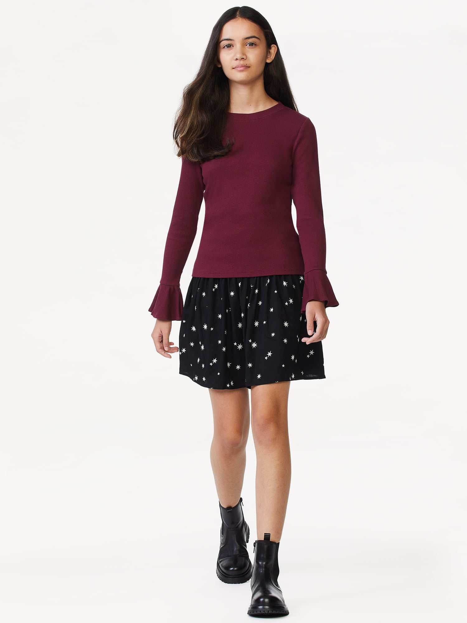 Free Assembly Girls Bell Sleeve Ribbed Top, Sizes 4-18