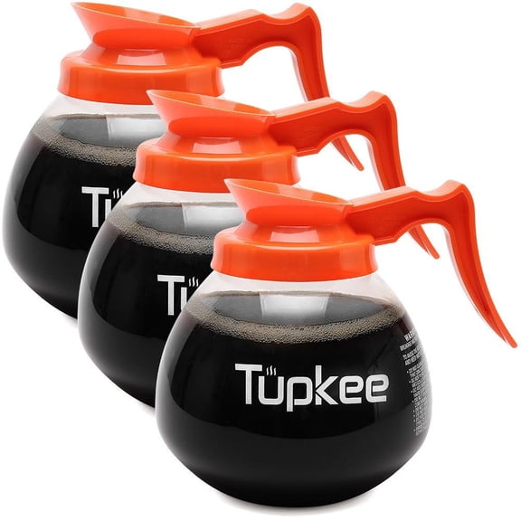 Replacement Coffee Pot Decanter Commercial - 64 oz. 12-Cup, Set of 3 Orange Handle - Decaf - Glass Coffee Pots Carafe
