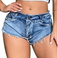 thumbnail image 2 of YanHoo Women's Distressed Denim Shorts Low Waist Ripped Raw Stretchy Hot Shorts Junior Trendy Summer Jeans Hot Shorts, 2 of 9