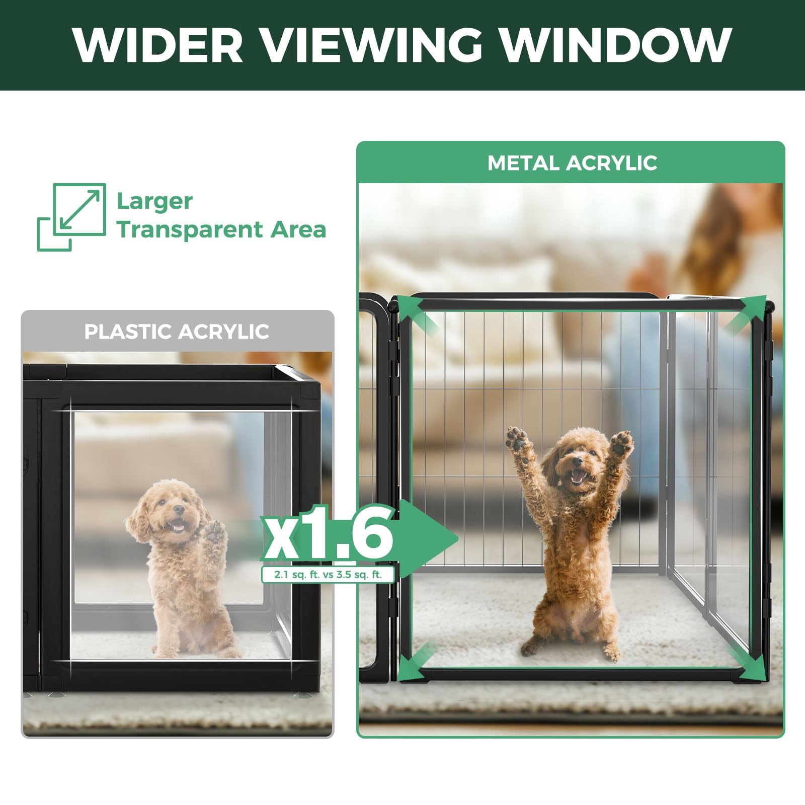 FXW Acrylic & Wire Mesh Indoor Dog Playpen, Heavy Duty 24 Inch 2 Panels Metal Dog Pen for Puppy and Small Dogs, Black│Patented