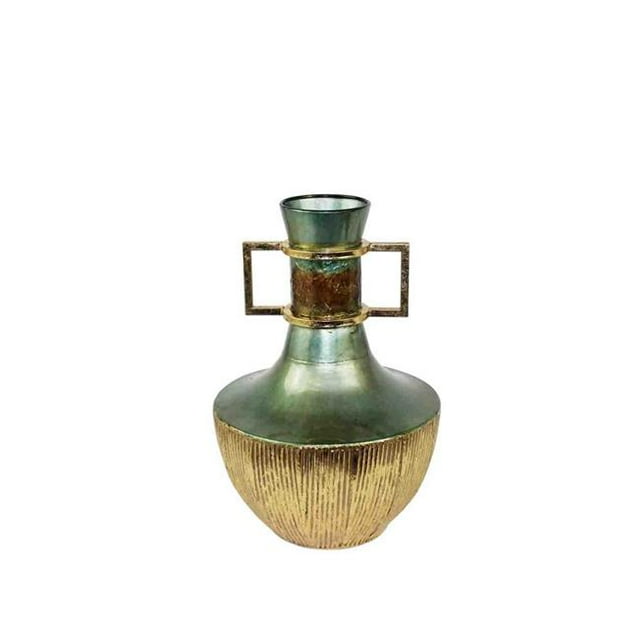 Benzara BM157710 Short Antique Metallic Urn with Handles, Bronze