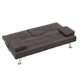 thumbnail image 4 of 67" Folding Sofa Bed with Adjustable Backrest and Silver Metal Legs, Modern Leather Multifunctional Double Sofa Bed with Coffee Table in the Middle for Living Room Bedroom, Brown, 4 of 9