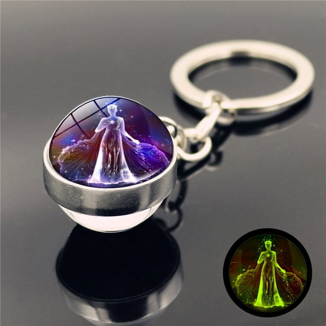 TopLLC Keychains Twelve Keychain Pendant Time Luminous Glass Ball Pendant Metal Key removal spray