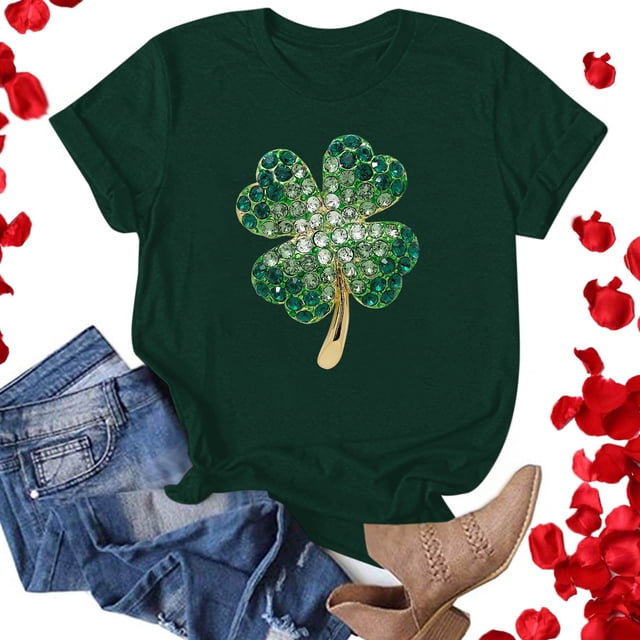 LSLJS Women's Mode Saint Patrick Imprimé Col Rond Manches Courtes Casual T-Shirt Haut