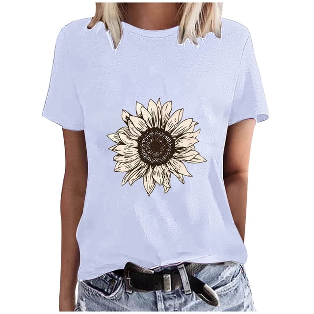 Blusas de Manga Corta para las Mujeres Divertida Impresión Cuello Redondo Camiseta Vintage, Blusas de Primavera para las Mujeres