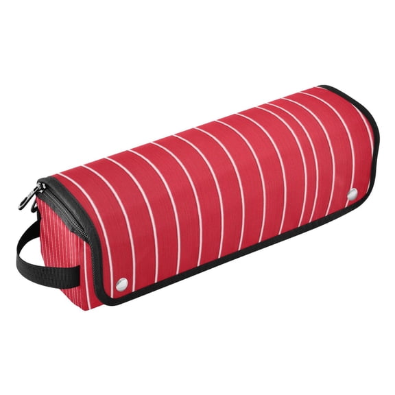 Hair Tools Storage with Heat Resistant Mat- White Vertical Stripes Printed Curling Iron Travel Bag/Flat Iron Case for Women