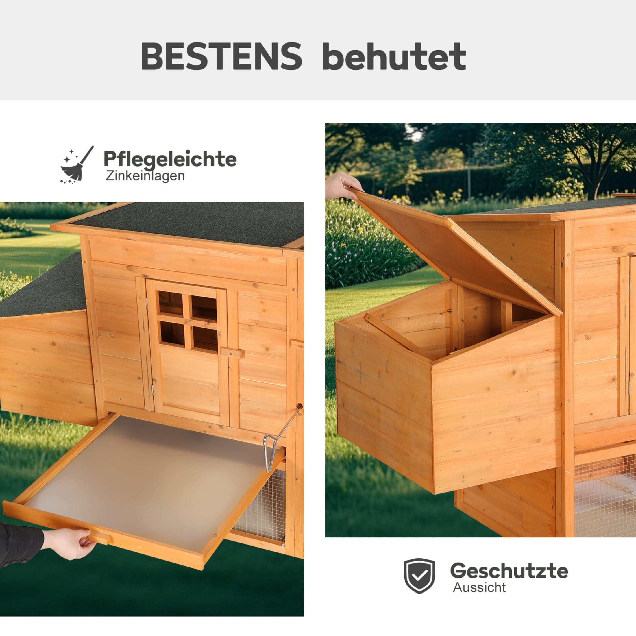 Noble House 76" Extra-Large Fir Wood Chicken Coop, Outdoor Poultry Hutch with Nesting Box and Tray, Natural