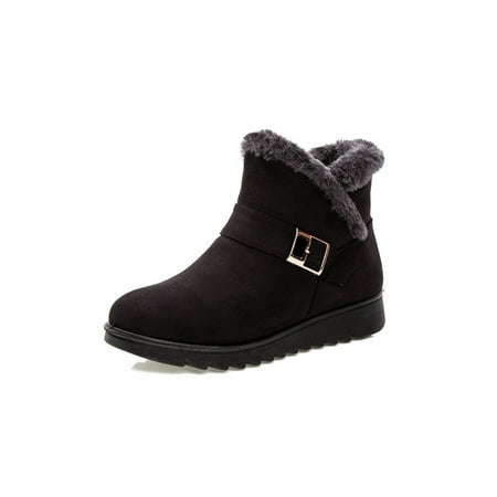 

Ferndule Womens Winter Boot Round Toe Comfort Booties Plush Lining Snow Boots Warm Zip Up Furry Shoes Walking Low Calf Lightweight Black 7.5