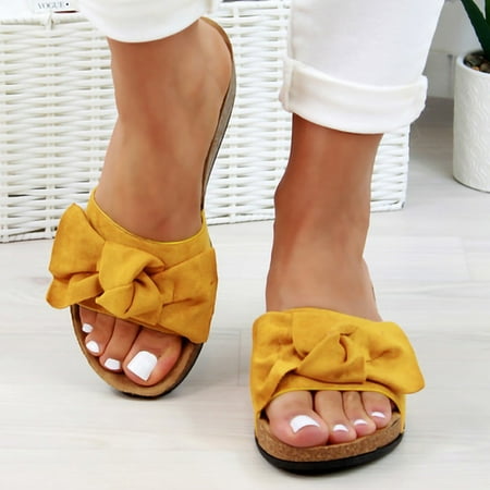 

HIMIWAY Sandals Women Slippers for Women Women Fashion Bow Tie Flat Thick Bottom Heel Sandals Slipper Beach Shoes Yellow 36