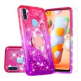 thumbnail image 1 of SOGA Rhinestone Liquid Quicksand Cover Cute Girl Phone Case Case for Samsung Galaxy A11 Case with Embedded Ring for Magnetic Car Mounts and Lanyard - Purple / Pink, 1 of 5