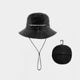 thumbnail image 2 of Black Unisex Solid Color Foldable Breathable Sun Hat Fisherman Hat Black With Drawstring For Sun Protection Head Circumference 21.26-22.83 Inch, 2 of 4