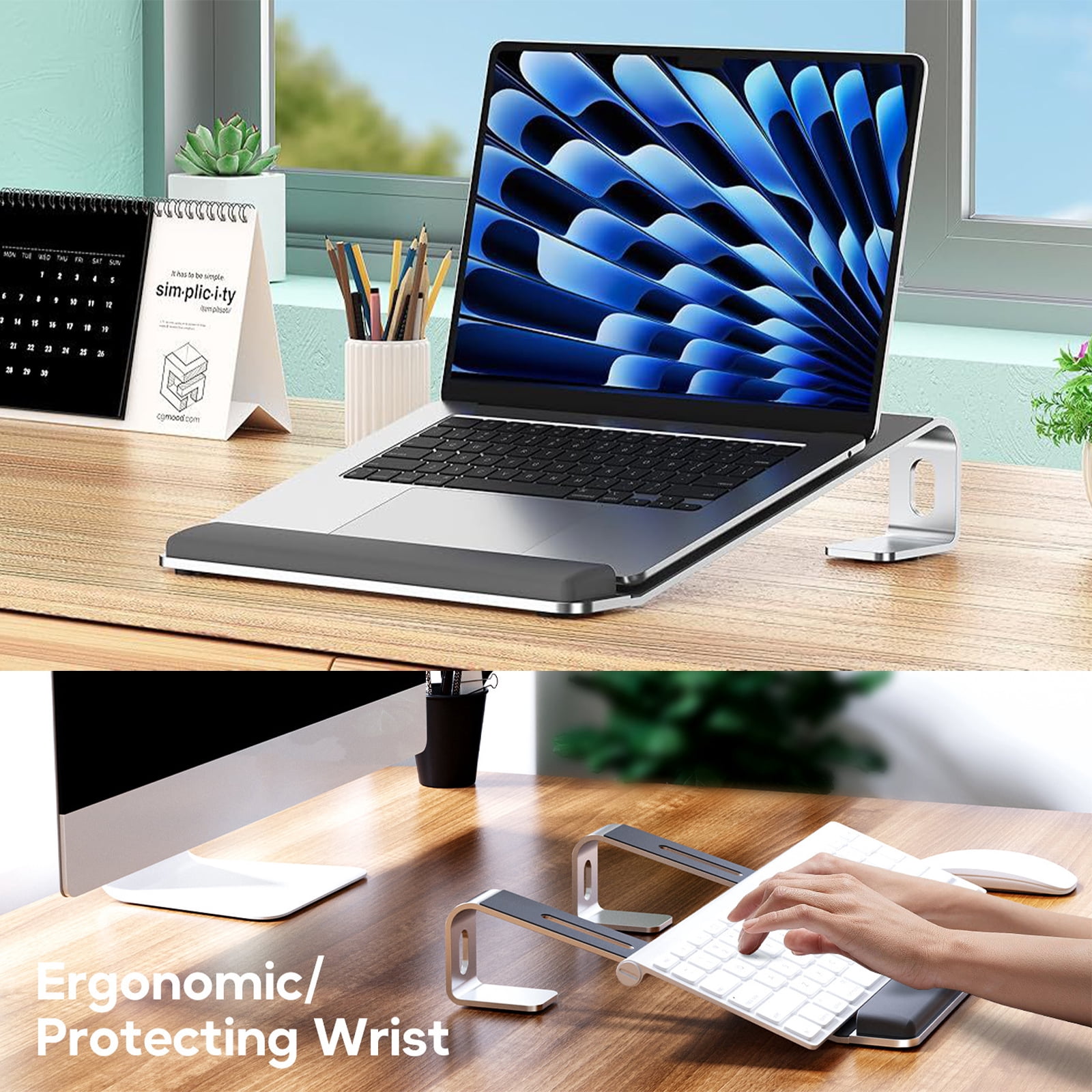 Laptop Stand for Desk Aluminum Computer Risers with Wrist Rest Pad Laptop Mount Heavy Stable Laptops Holder for Notebooks