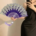 thumbnail image 3 of Folding Fans Chinese Style Handheld Fans Vintage Silk Fabric Holding Fan Foldable for Wedding Dancing Cosplay Party Wall Decoration, 3 of 6