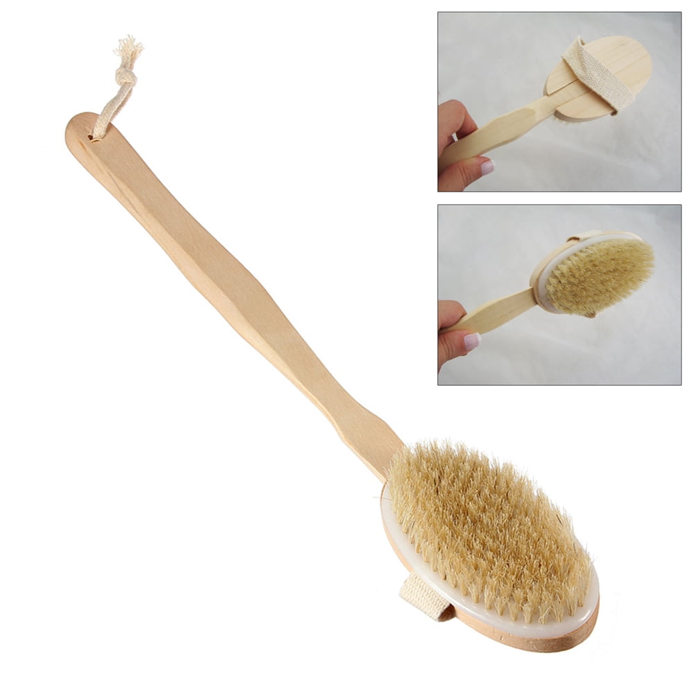 Natural Long Wood Wooden Body Brush Massager Bath Shower Back Spa Scrubber 