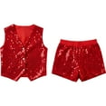 thumbnail image 5 of Girls Outfits Glitter Vest with Shorts Party Dress Lightweight Comfortable Kids Two Piece Sets Red 3-4 Y, 5 of 5