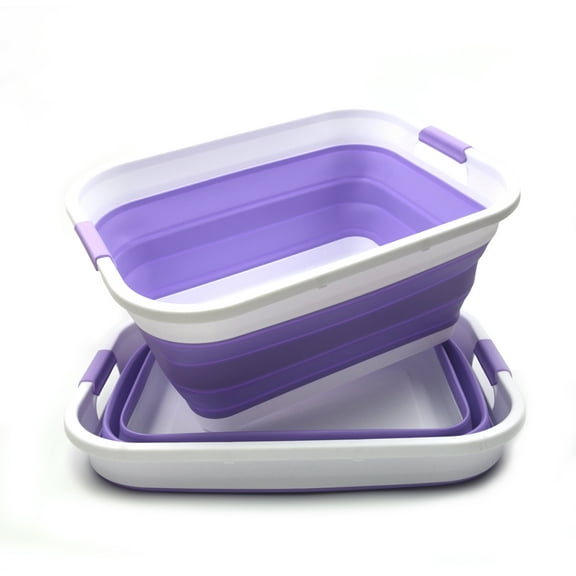 SAMMART Set of 2 Collapsible Plastic Laundry Basket - Foldable Pop Up Storage Container / Organizer - Portable Washing Tub - Space Saving Hamper / Basket