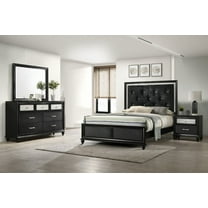 Modern 5pc Full Size Bedroom Set Black Finish Upholstered Panel Bed Dresser Mirror Nightstand