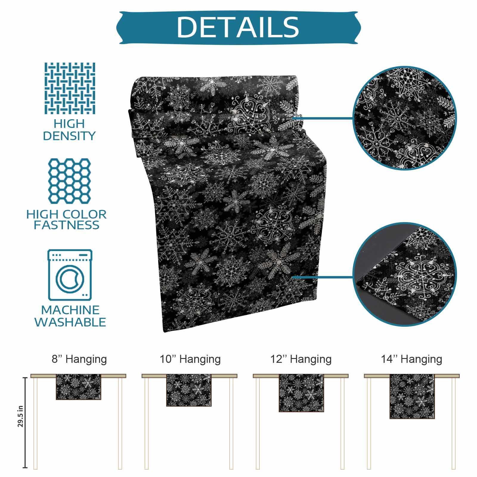 Black Snowflake Christmas Burlap-Cotton Table Runner 36 Inches Long,Xmas Snowflake Vintage Farmhouse Table Runners,Outdoor Dining Tablecloths Decor for Baby Shower Party Wedding 13x36