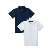 Wonder Nation Toddler Boys School Uniform Short Sleeve Pique Polo Shirt, 2-Pack, Sizes 2T - 5T